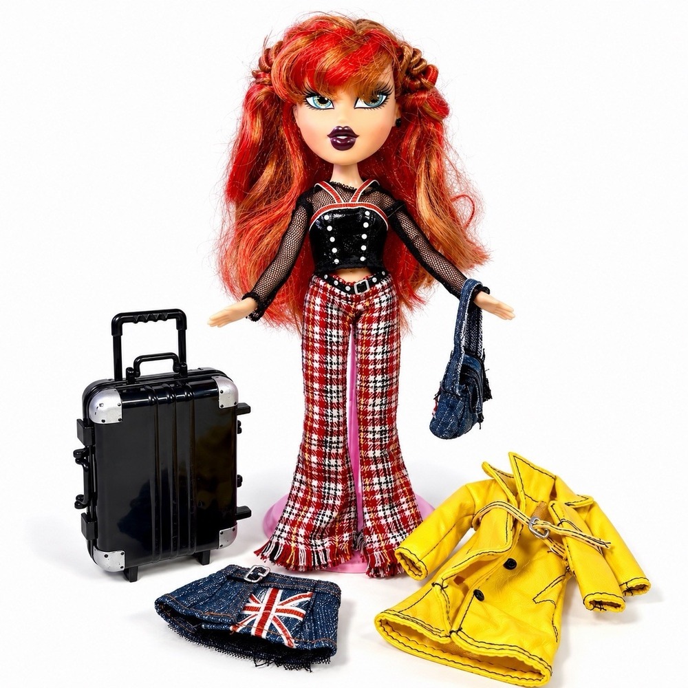 Bratz Pretty N Punk Meygan Doll 2005 MGA London Suitcase Clothes Accessories